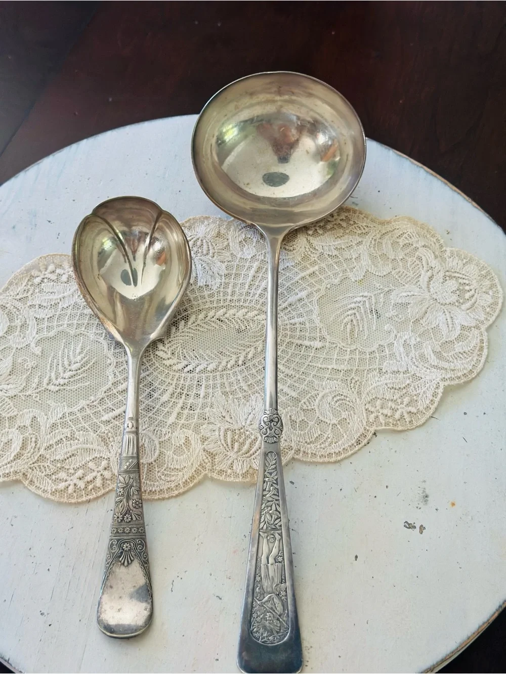 Vintage 1847 Rogers Bros A1 Silverplate Ladle Set Soup Gravy Ornate 2pc